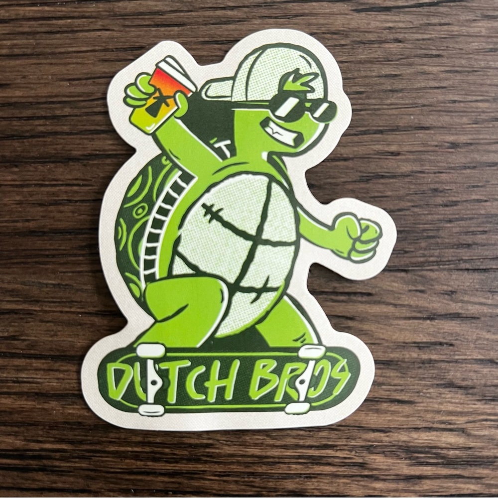 Dutch Bros Green Skateboarding Turtle Sticker